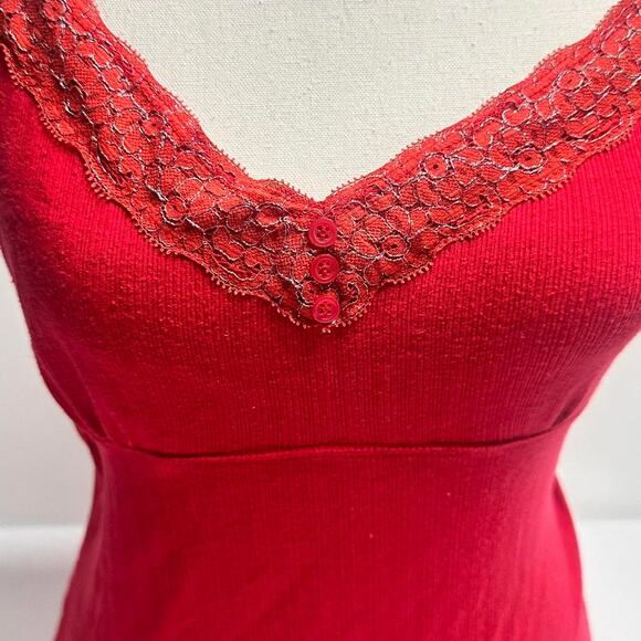 Vintage Faded Glory red lace trim cami! Made With 96% Cotton Size Medium - Picture 2 of 5